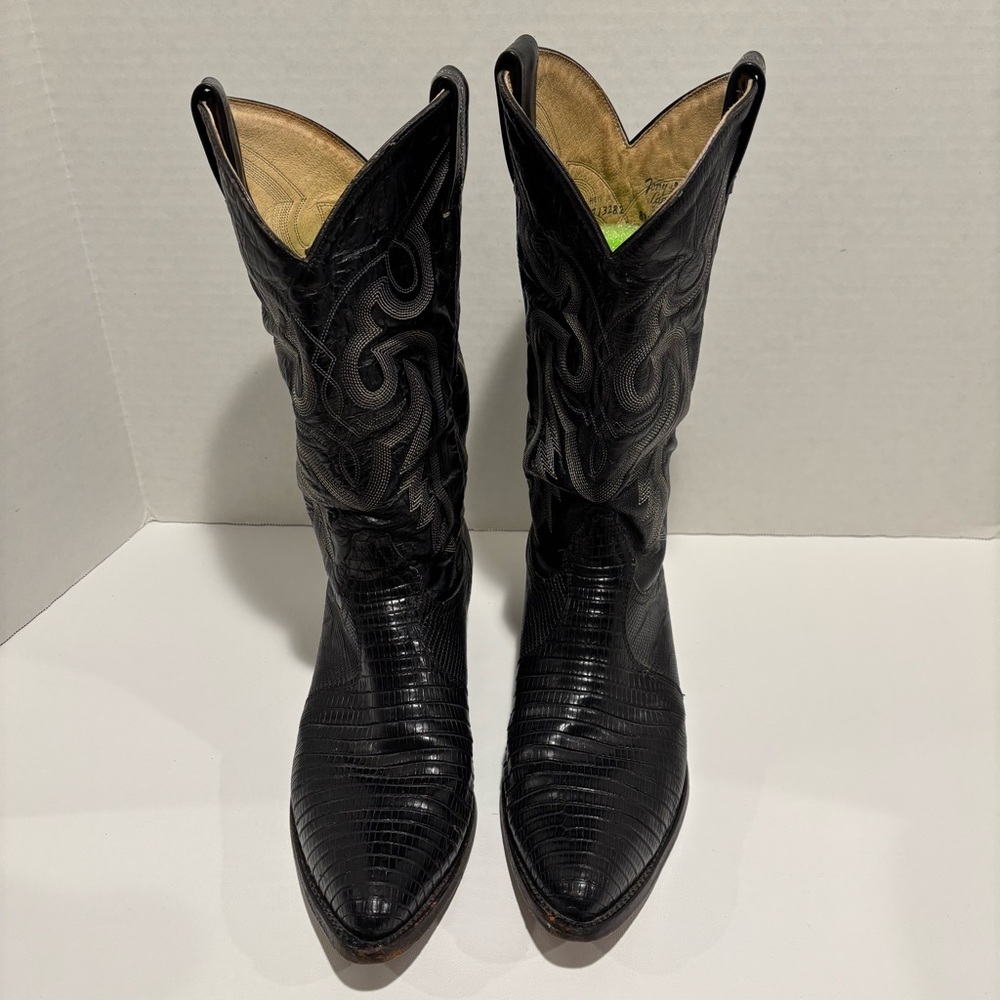 Men’s Tony Lama Black Teju Lizard & Leather Cowboy Boots #8849 9D